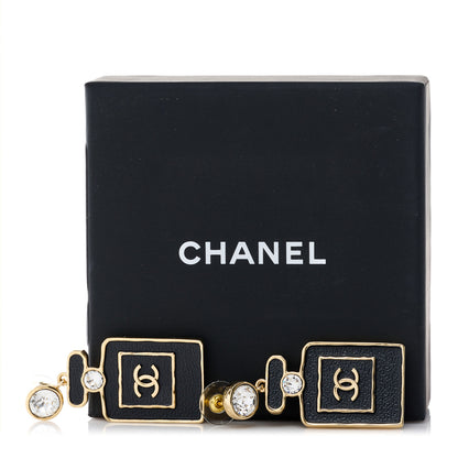 Chanel Metal Crystal Enamel CC Perfume Bottle Drop Earrings Gold Black 5 of 5