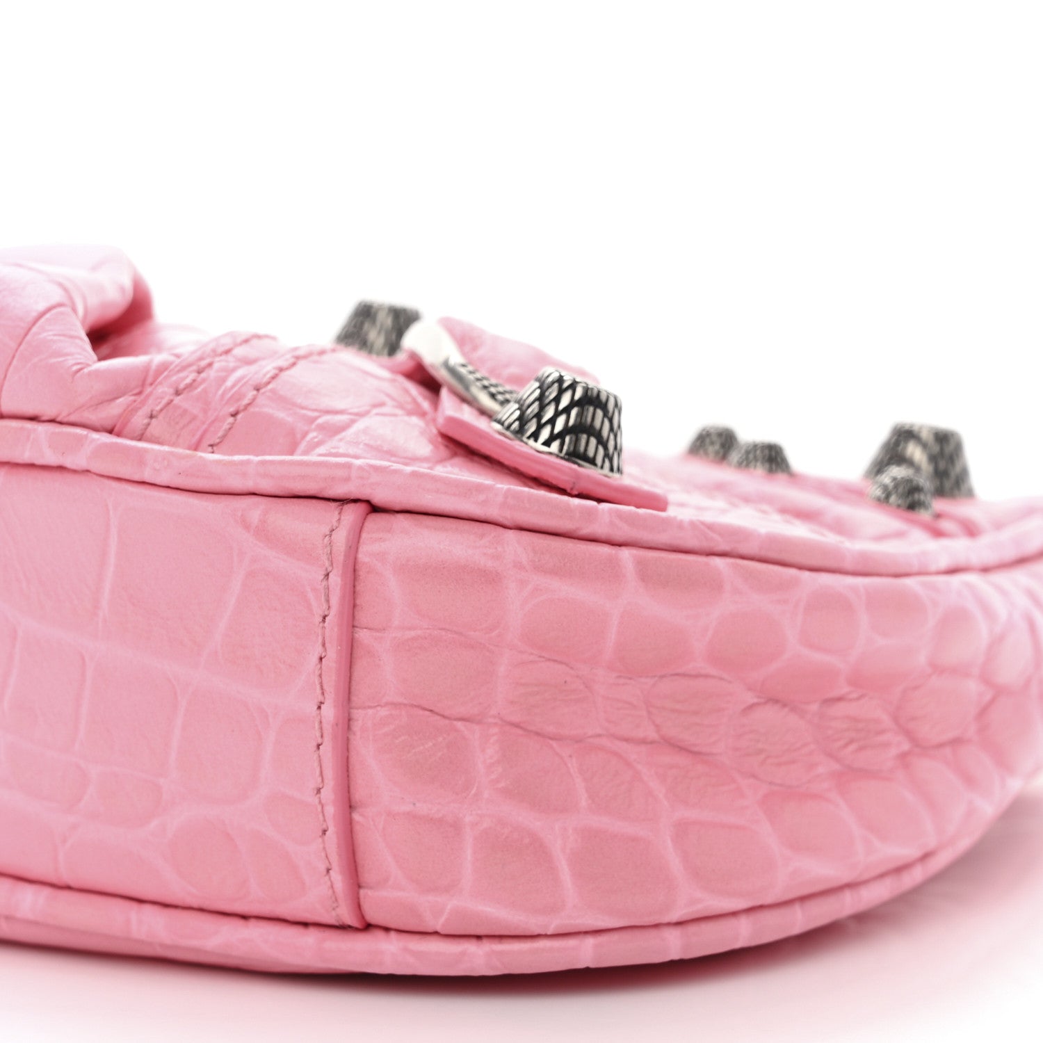 Balenciaga Extra Supple Calfskin Crocodile Embossed Le Cagole Mini Purse With Chain Sweet Pink 11 of 11