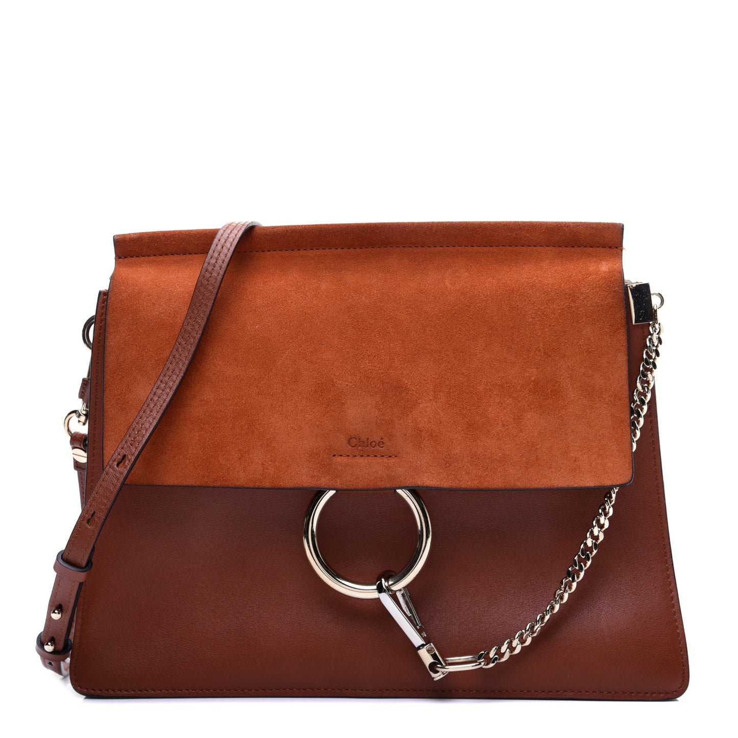Suede Calfskin Medium Faye Shoulder Bag Tobacco