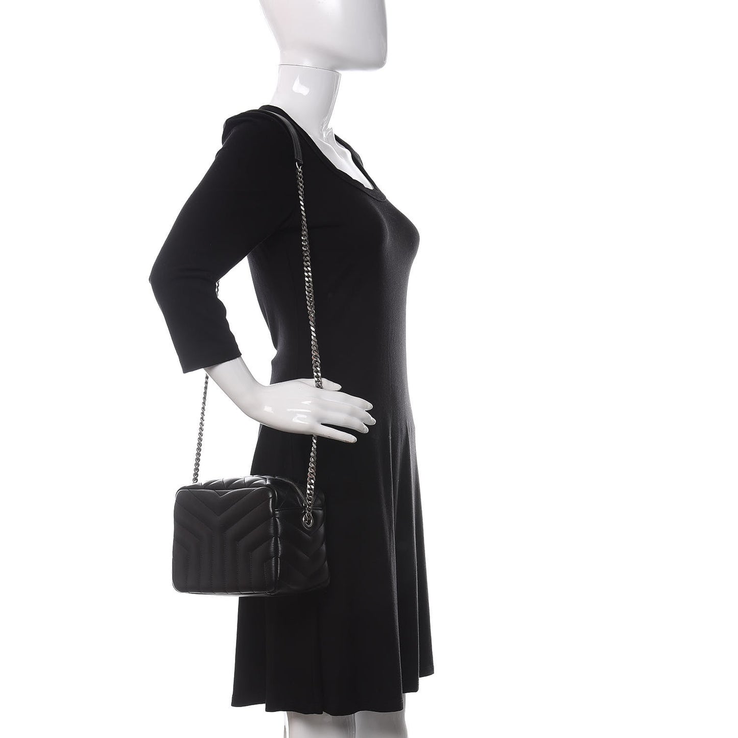 Calfskin Y Quilted Monogram Small Loulou Bowling Bag Black