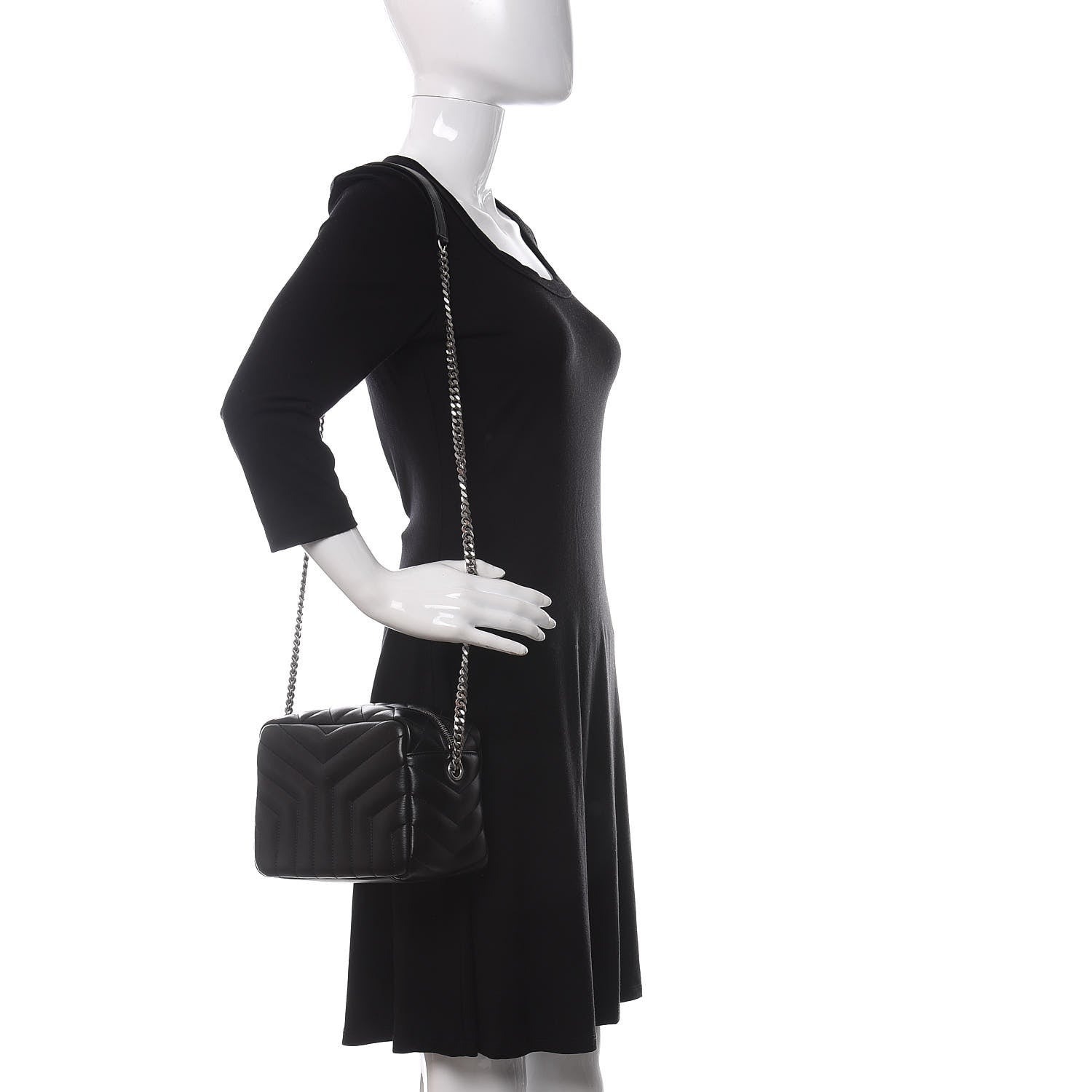 Saint Laurent Calfskin Y Quilted Monogram Small Loulou Bowling Bag Black 2 of 9
