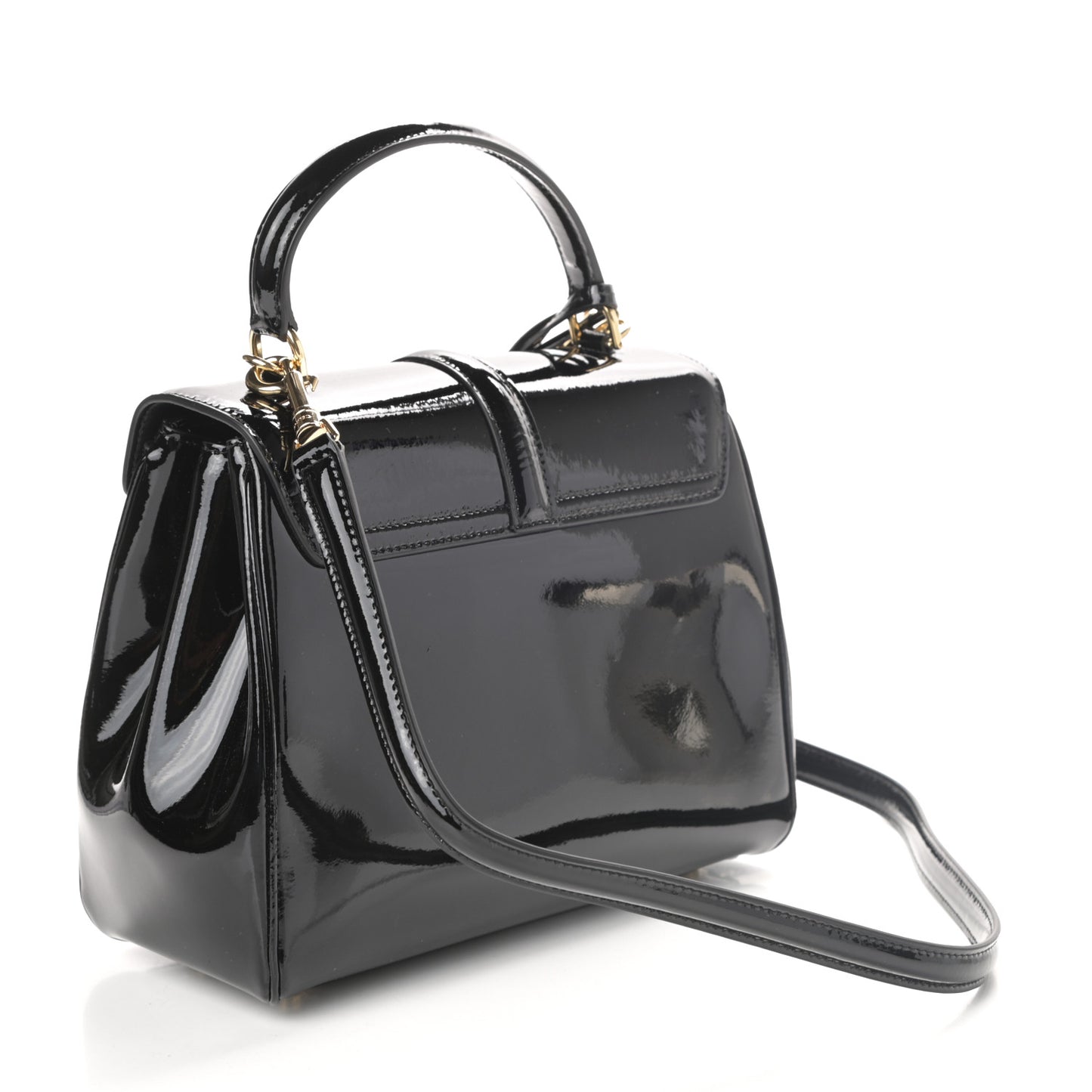 Patent Calfskin Small 16 Top Handle Bag Black