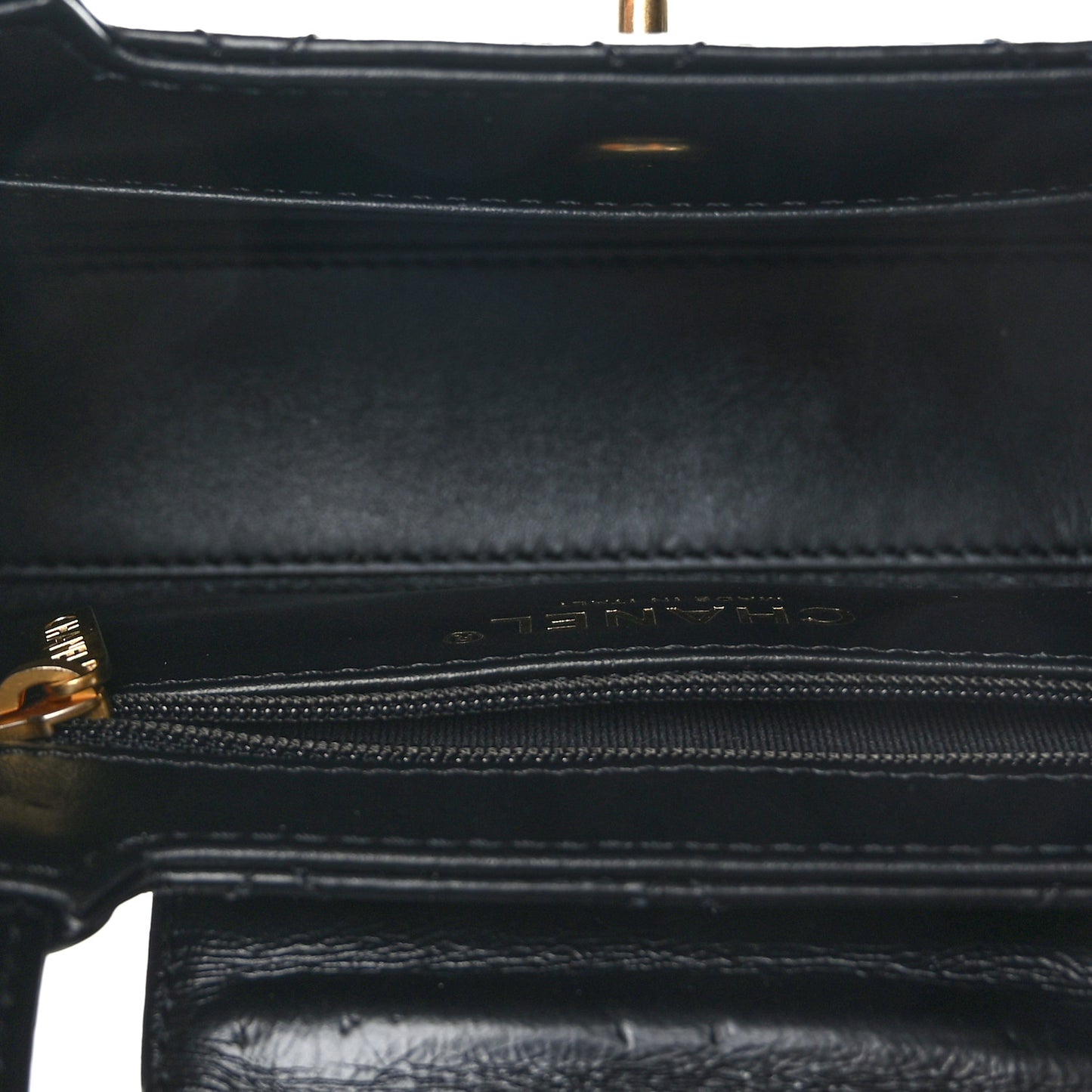 Shiny Aged Calfskin Quilted Nano Kelly Shopper Black