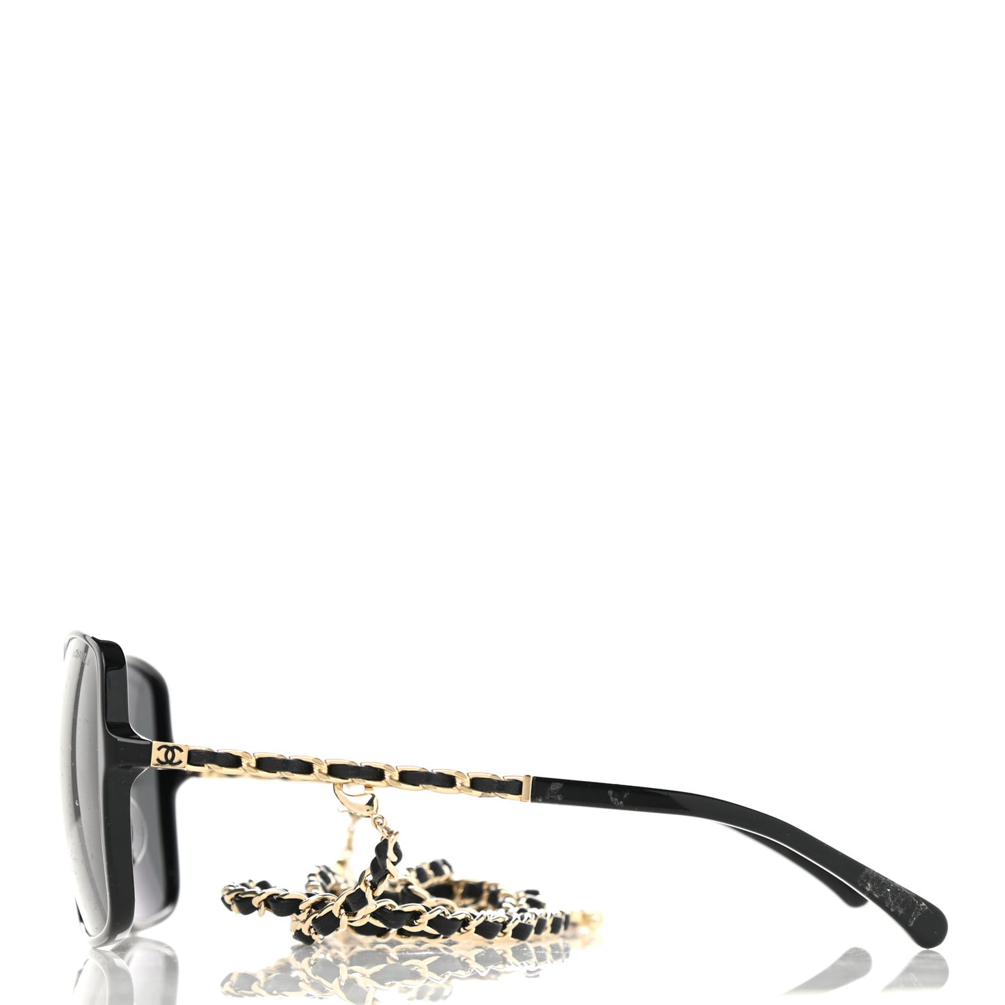 Acetate Lambskin Chain Square Sunglasses 5210-Q-A Black