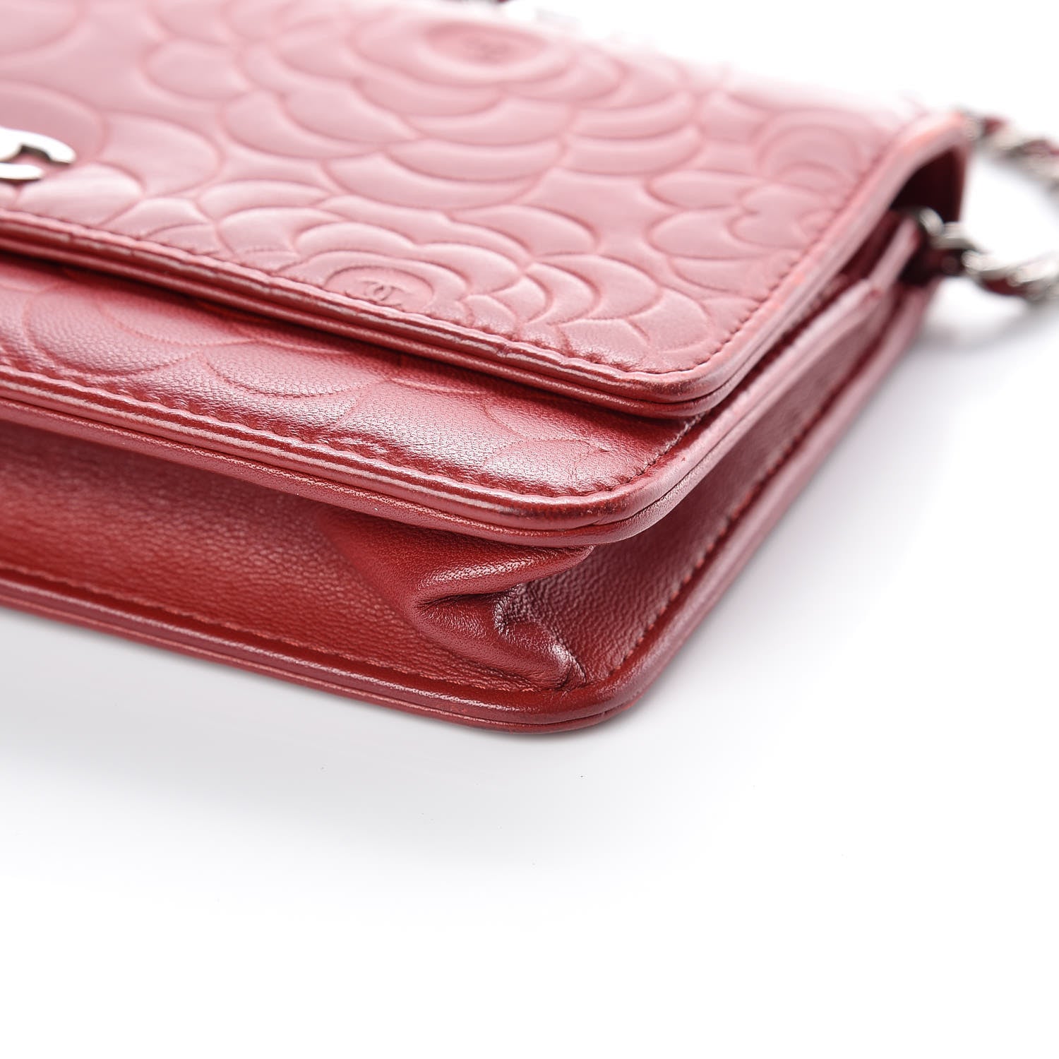 Chanel Lambskin Camellia Embossed Wallet On Chain WOC Red 6 of 19