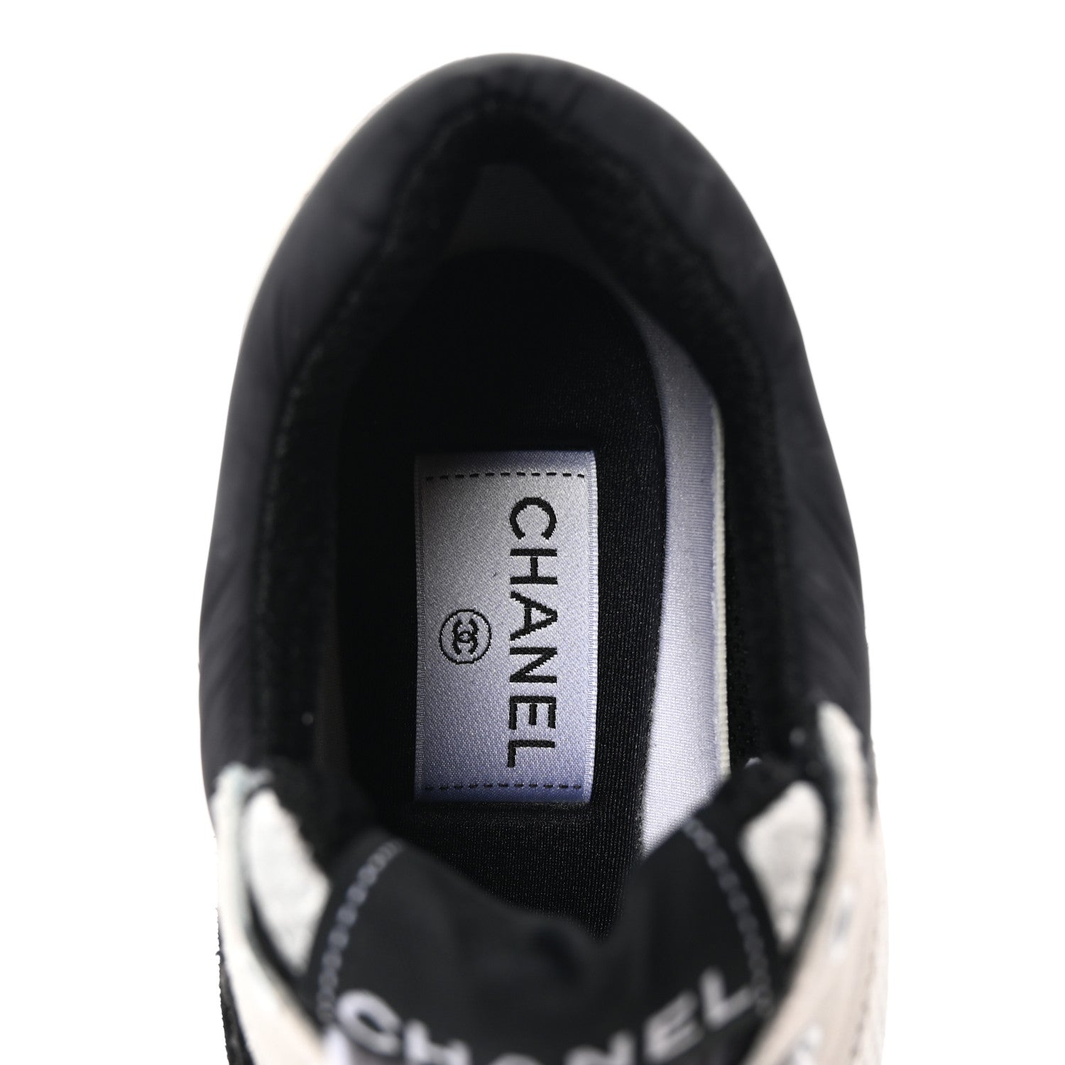 Chanel Mesh Suede Calfskin Grained Calfskin Womens CC Sneakers 35.5 White Black 7 of 17