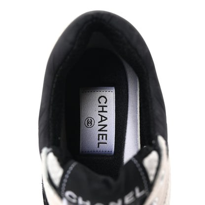 Chanel Mesh Suede Calfskin Grained Calfskin Womens CC Sneakers 35.5 White Black 7 of 17
