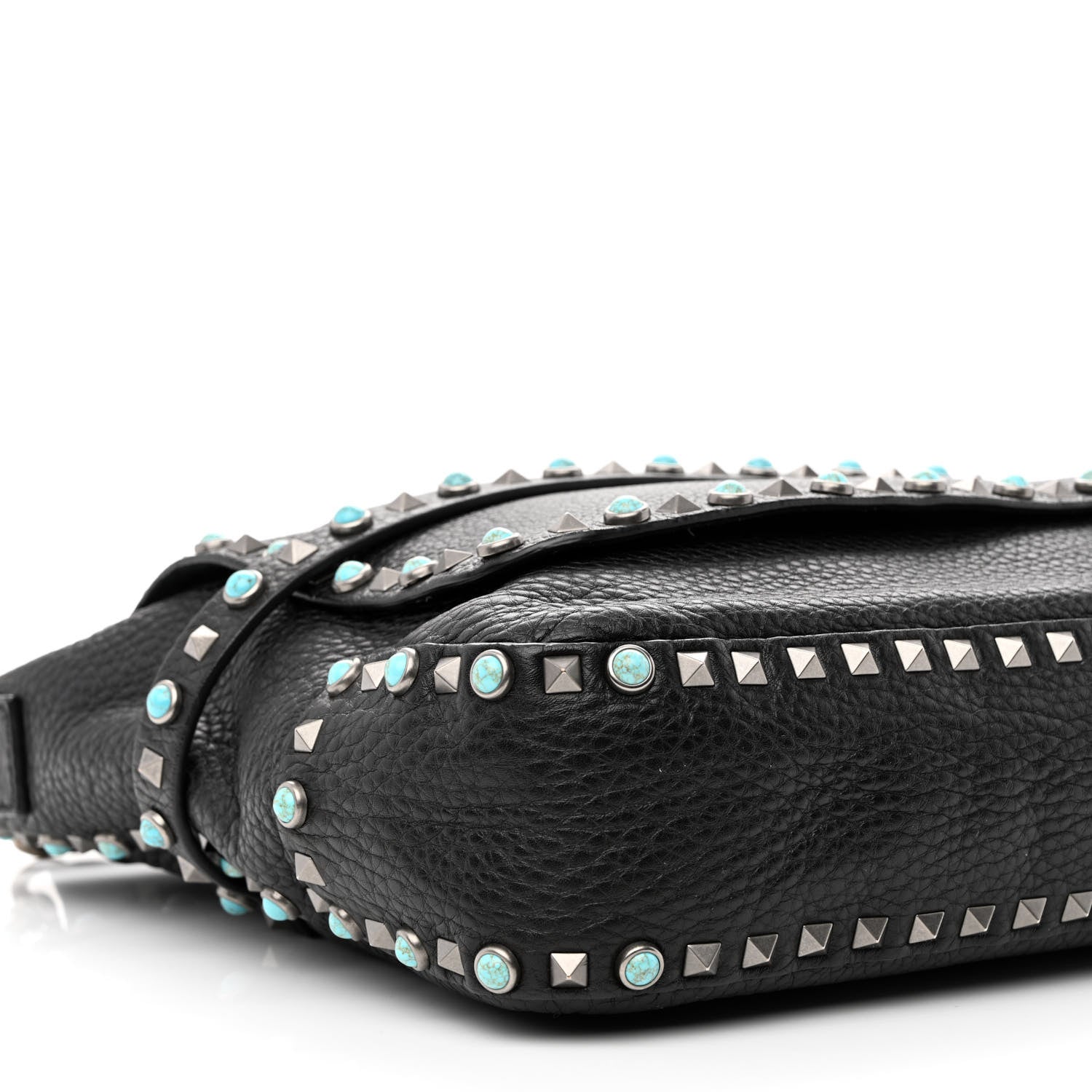 Valentino Garavani Pebbled Calfskin Rockstud Rolling Flap Messenger Bag Black 9 of 15