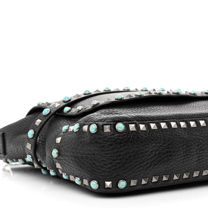 Valentino Garavani Pebbled Calfskin Rockstud Rolling Flap Messenger Bag Black 9 of 15