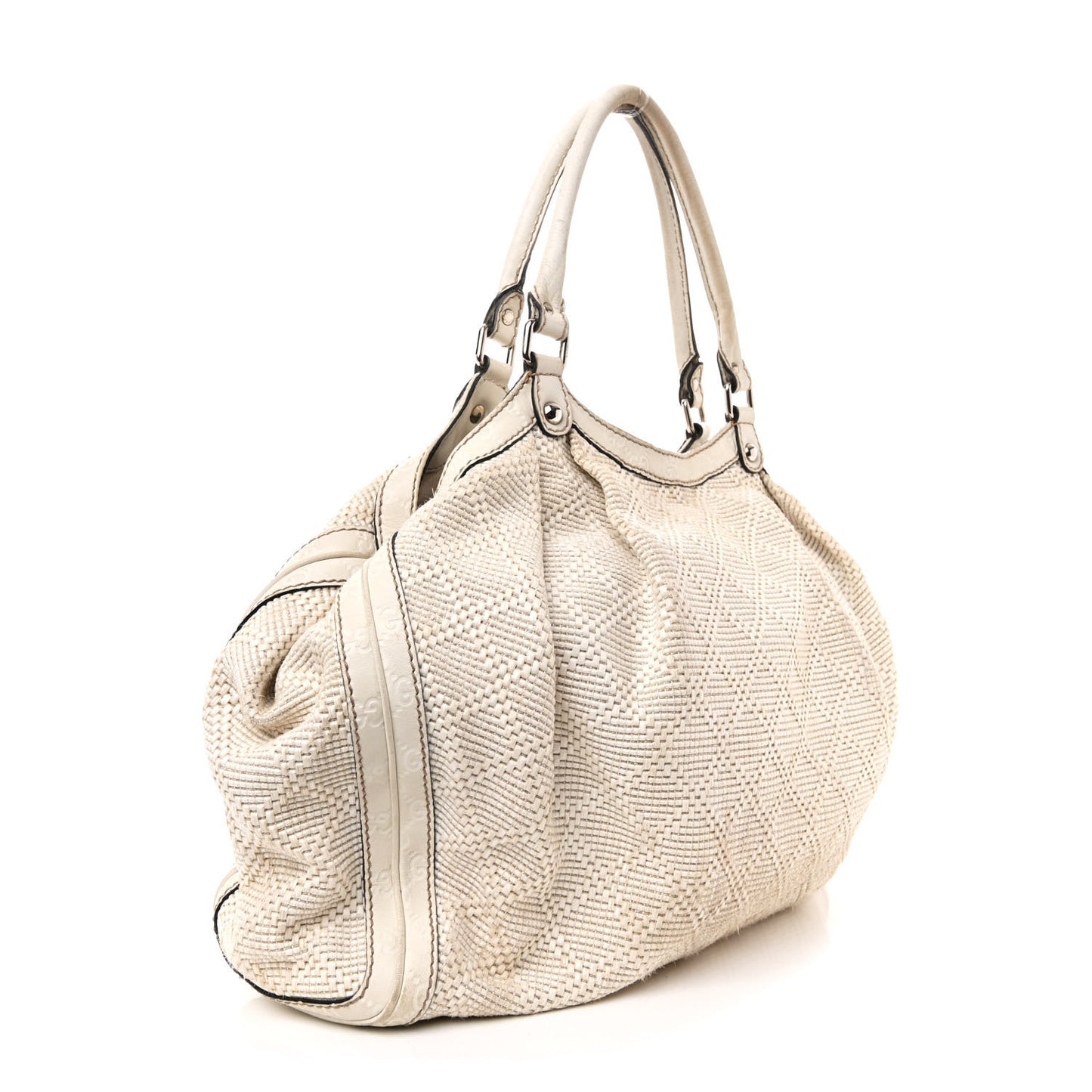 Woven Raffia Diamante Large Sukey Tote Off White