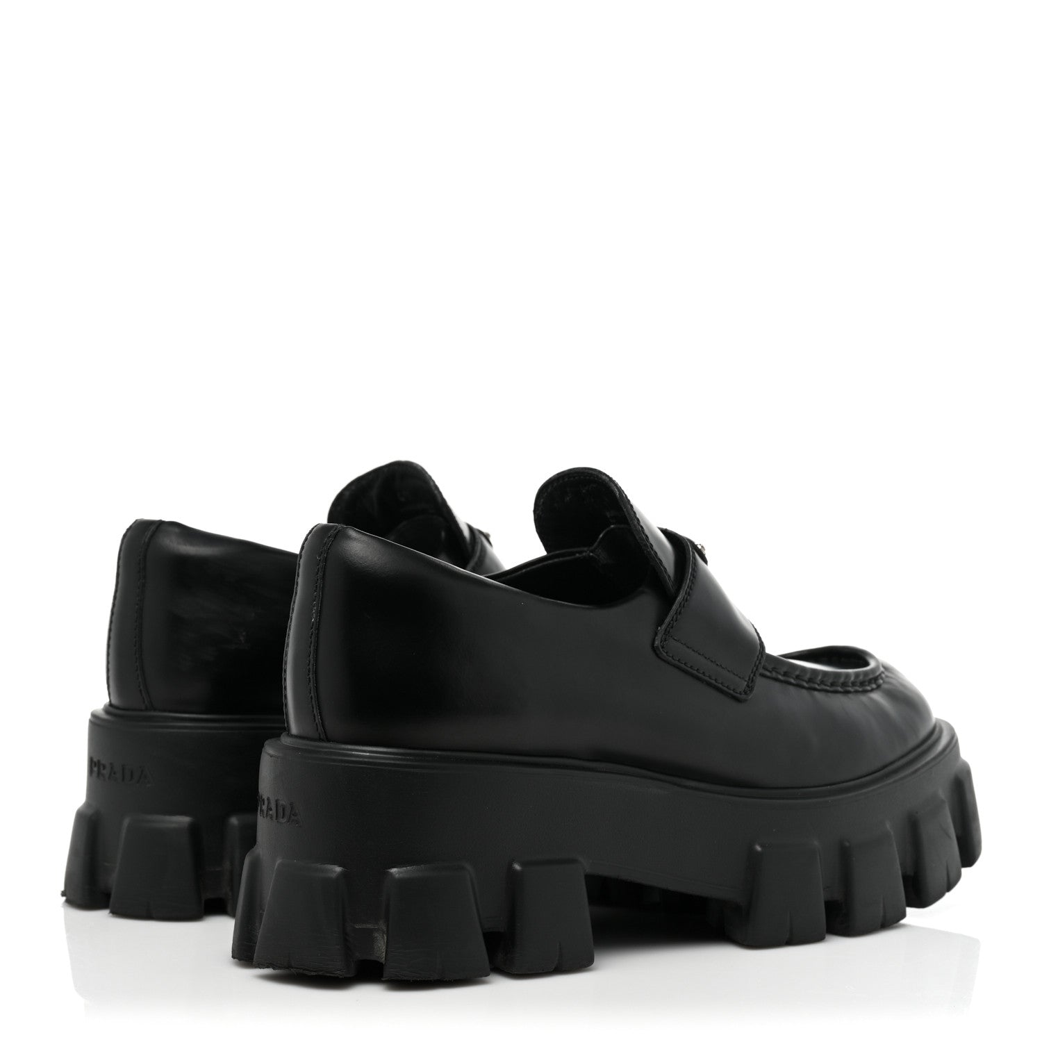Prada Spazzolato Rois Metal Triangle Logo Monolith 55mm Loafers 37.5 Black 5 of 23