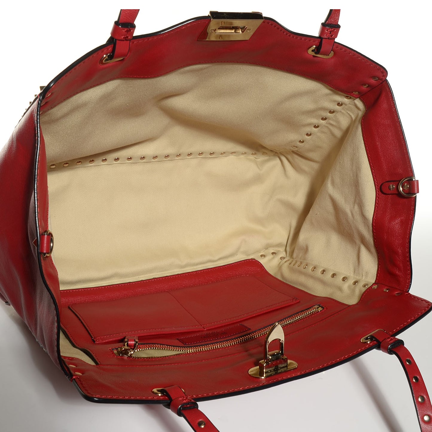 Vitello Medium Rockstud Tote Rosso Valentino