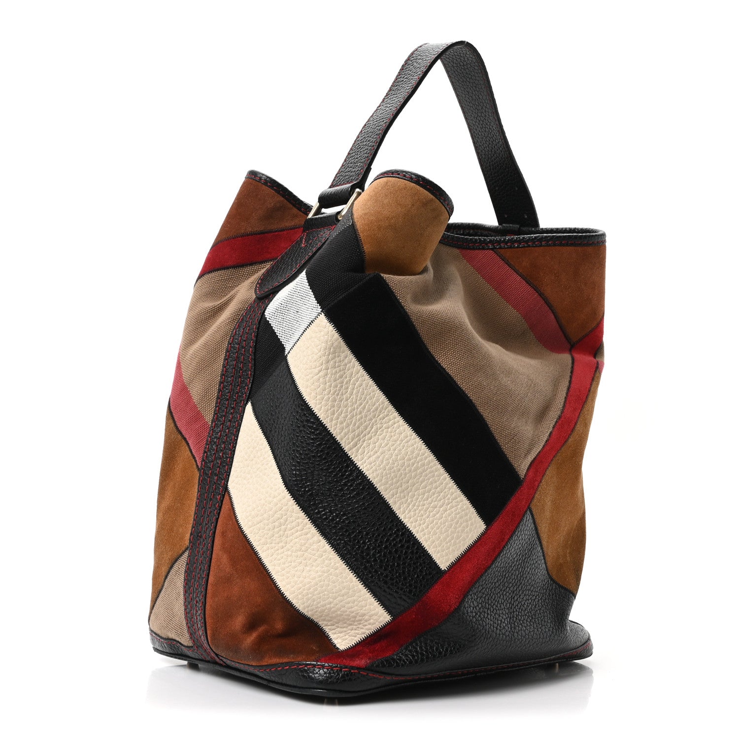Burberry Grainy Calfskin Suede Canvas Mega Check Patchwork Medium Ashby Hobo Multicolor 3 of 10