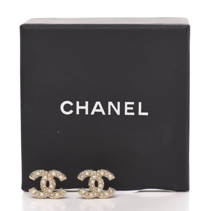Chanel Pearl Crystal CC Earrings Light Gold 6 of 6