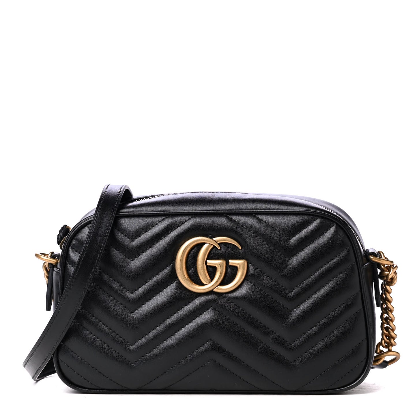 Calfskin Matelasse Small GG Marmont Chain Shoulder Bag Black