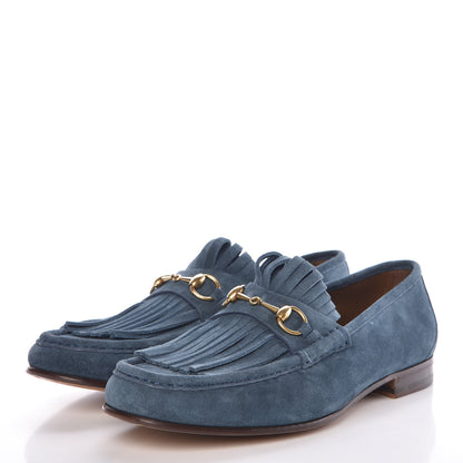 Gucci Suede Mens Fringe Horsebit Loafers 14 Gasoline 3 of 9