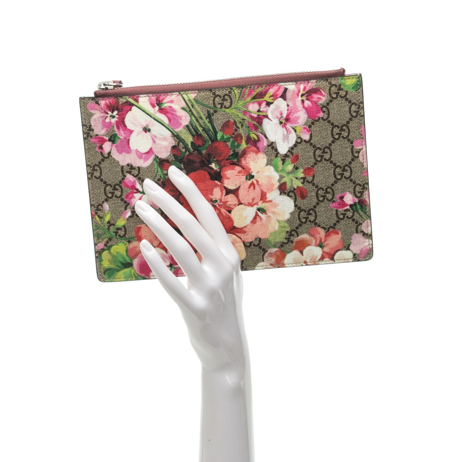 Gucci GG Supreme Monogram Blooms Small Zip Pouch Beige Multicolor Dry Rose 2 of 6
