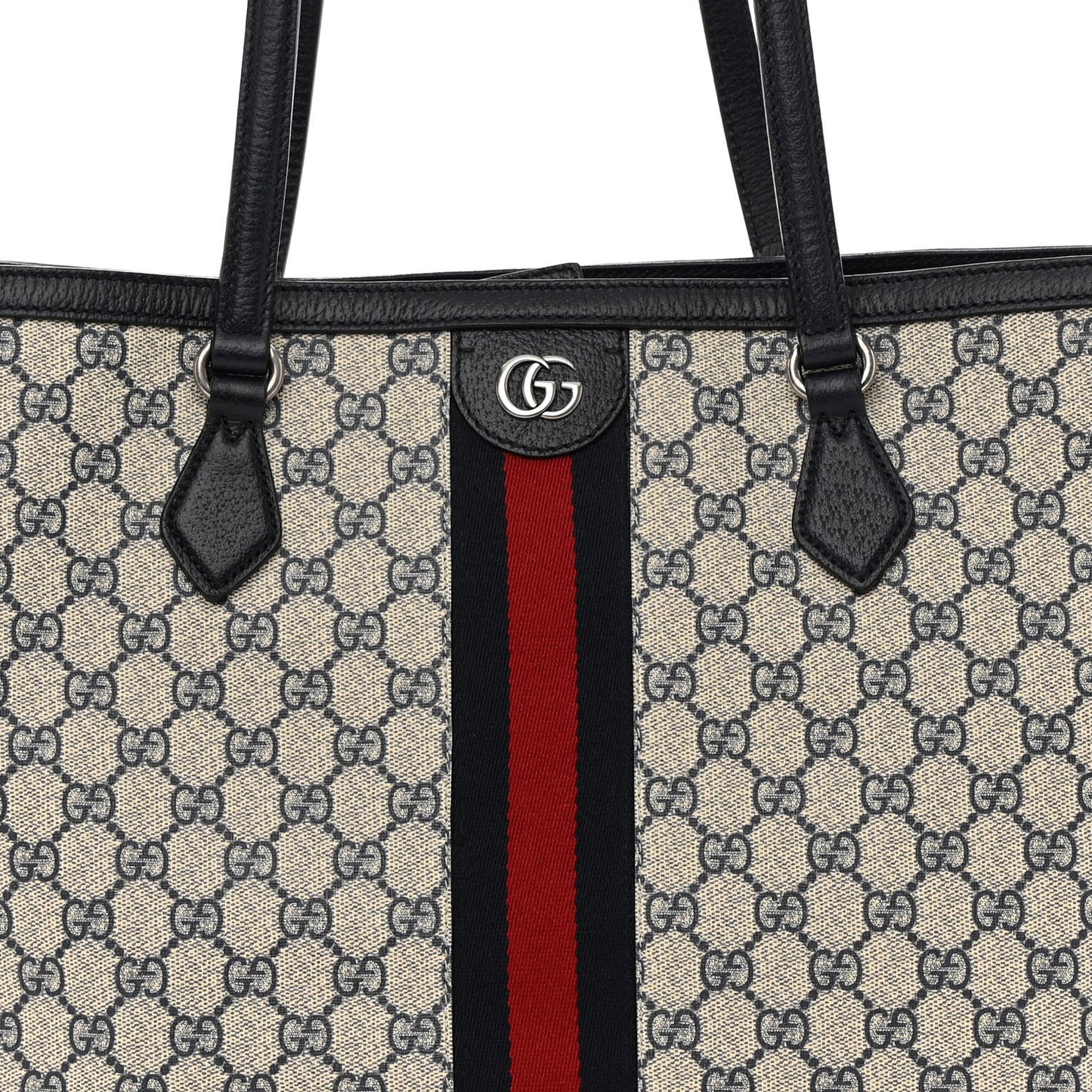 GG Supreme Monogram Textured Calfskin Web Medium Ophidia Shopping Tote Beige Blue