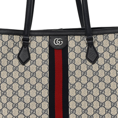 Gucci GG Supreme Monogram Textured Calfskin Web Medium Ophidia Shopping Tote Beige Blue 8 of 13