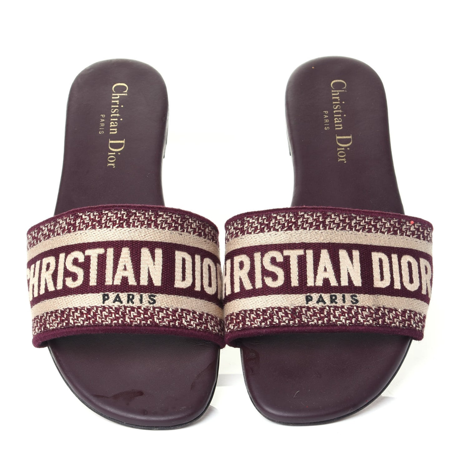 Canvas Embroidered Dway Mules Slide Sandals 37.5 Burgundy