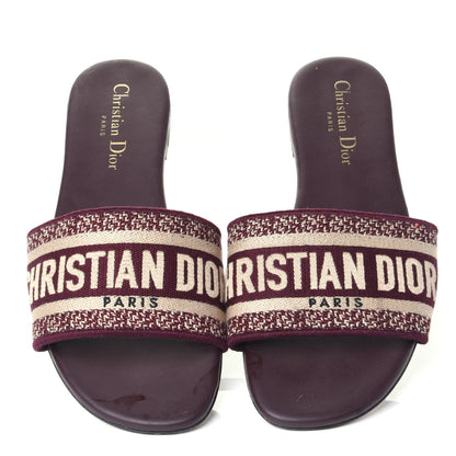 Christian Dior Canvas Embroidered Dway Mules Slide Sandals 37.5 Burgundy 5 of 10