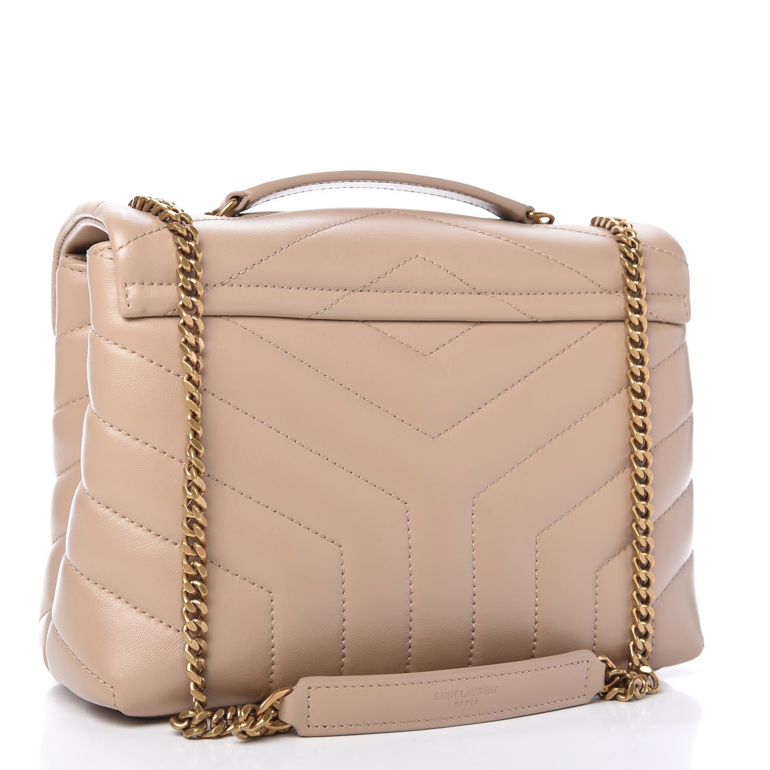 Saint Laurent Calfskin Y Quilted Monogram Small Loulou Chain Satchel Dark Beige 3 of 10