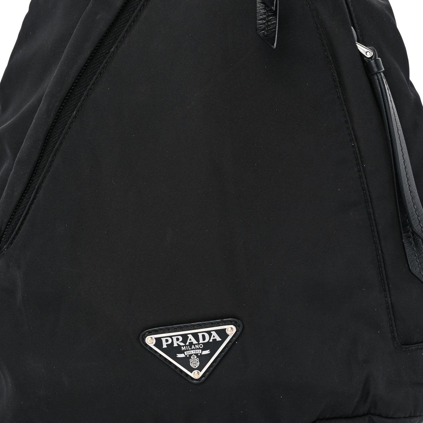 Re-Nylon Vitello Metal Triangle Logo Sling Backpack Black