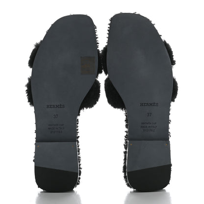 Hermes Woolskin Oran Sandals 37 Black 4 of 4