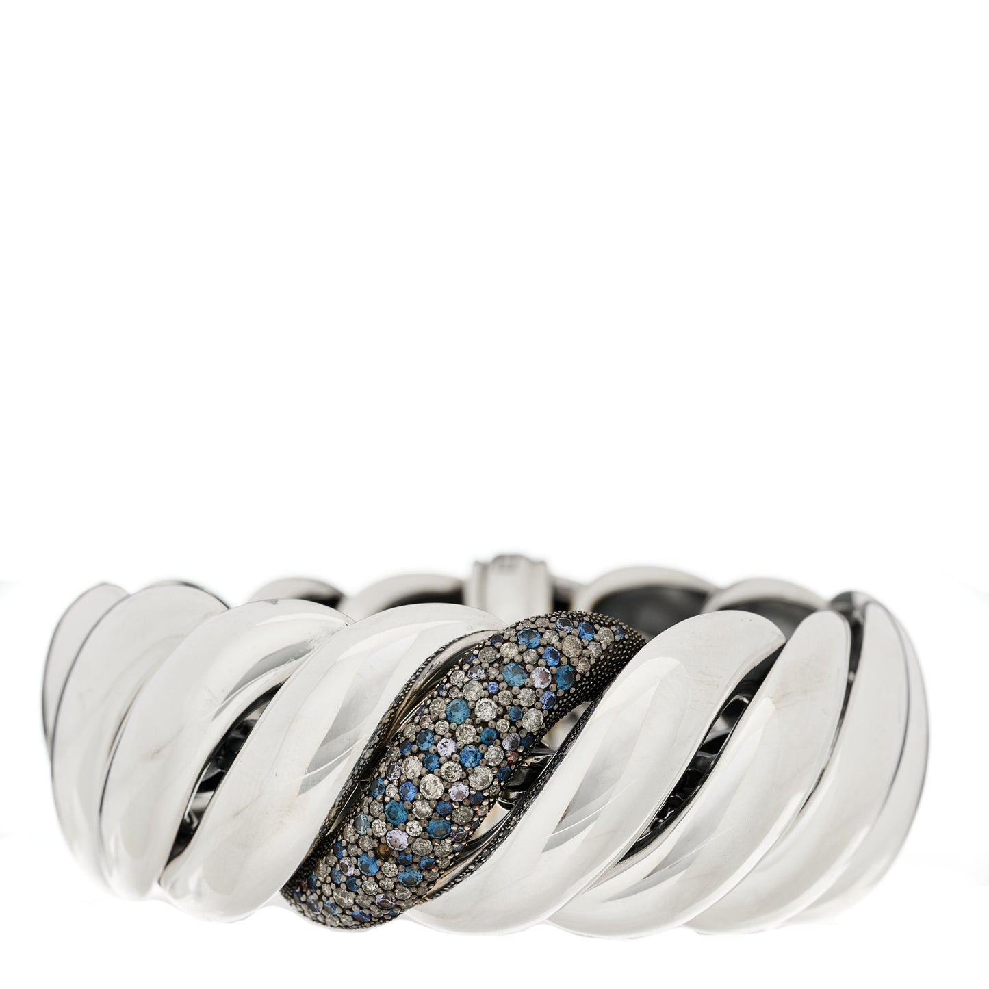 Sterling Silver Diamond Blue Sapphire Tanzanite Sculpted Bracelet