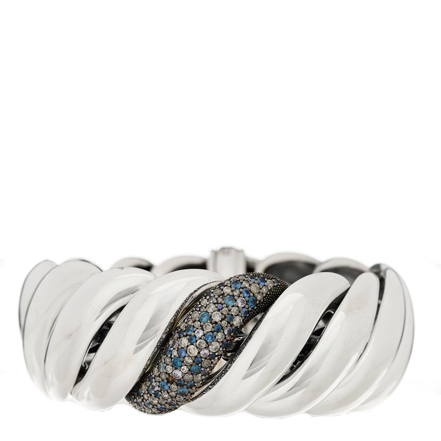 David Yurman Sterling Silver Diamond Blue Sapphire Tanzanite Sculpted Bracelet 1 of 4