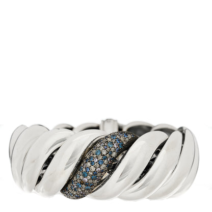 David Yurman Sterling Silver Diamond Blue Sapphire Tanzanite Sculpted Bracelet 1 of 4