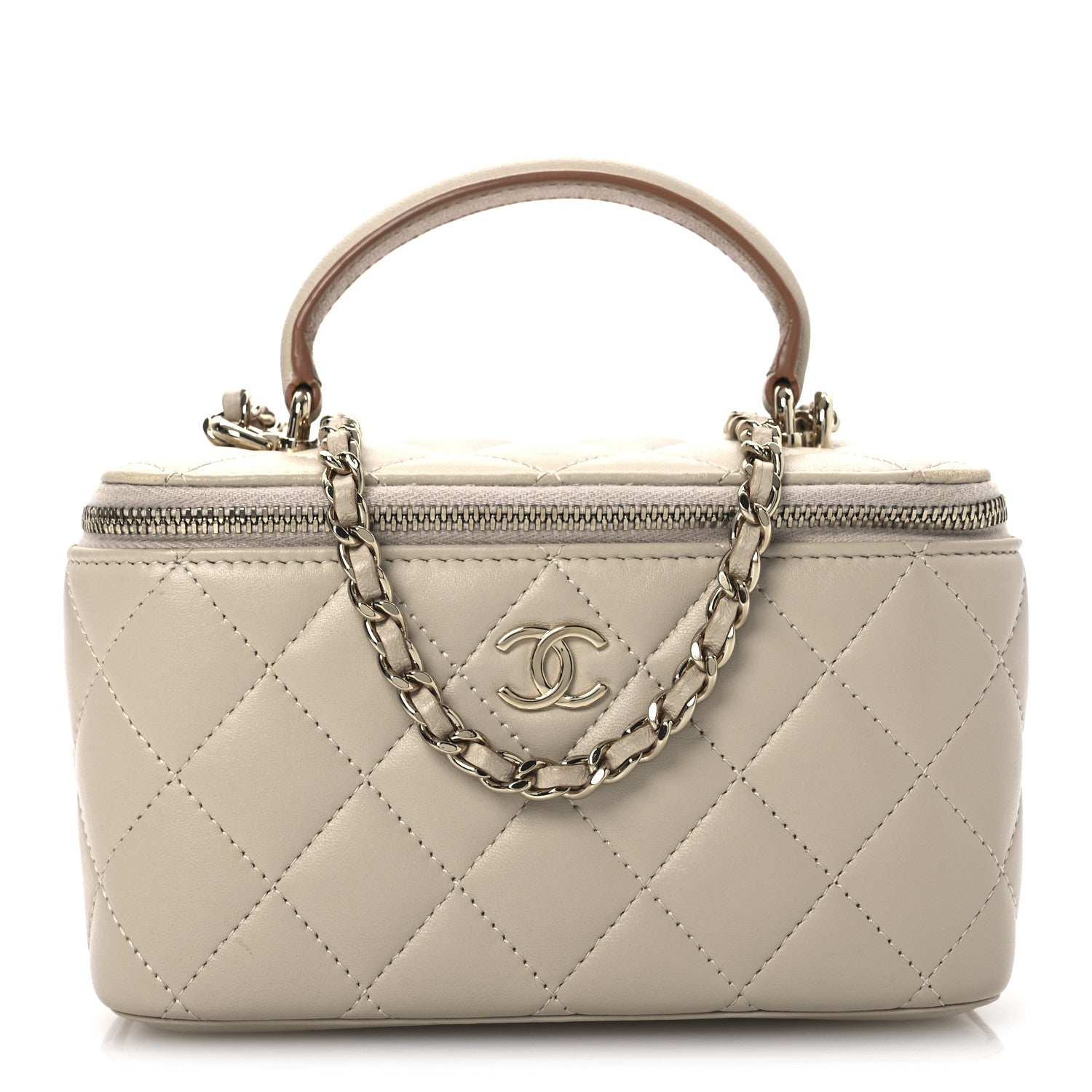 Chanel Lambskin Quilted Small Top Handle Vanity Case With Chain Ecru Dark Beige 1 of 13