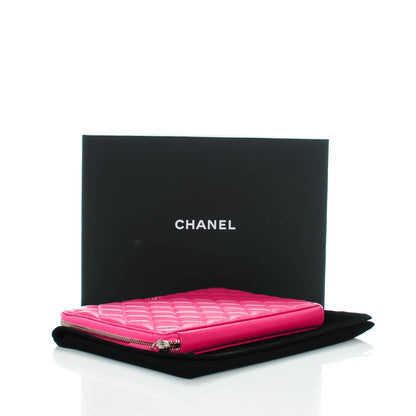 Chanel Lambskin Quilted Zipped Clutch Dark Pink 4 of 8