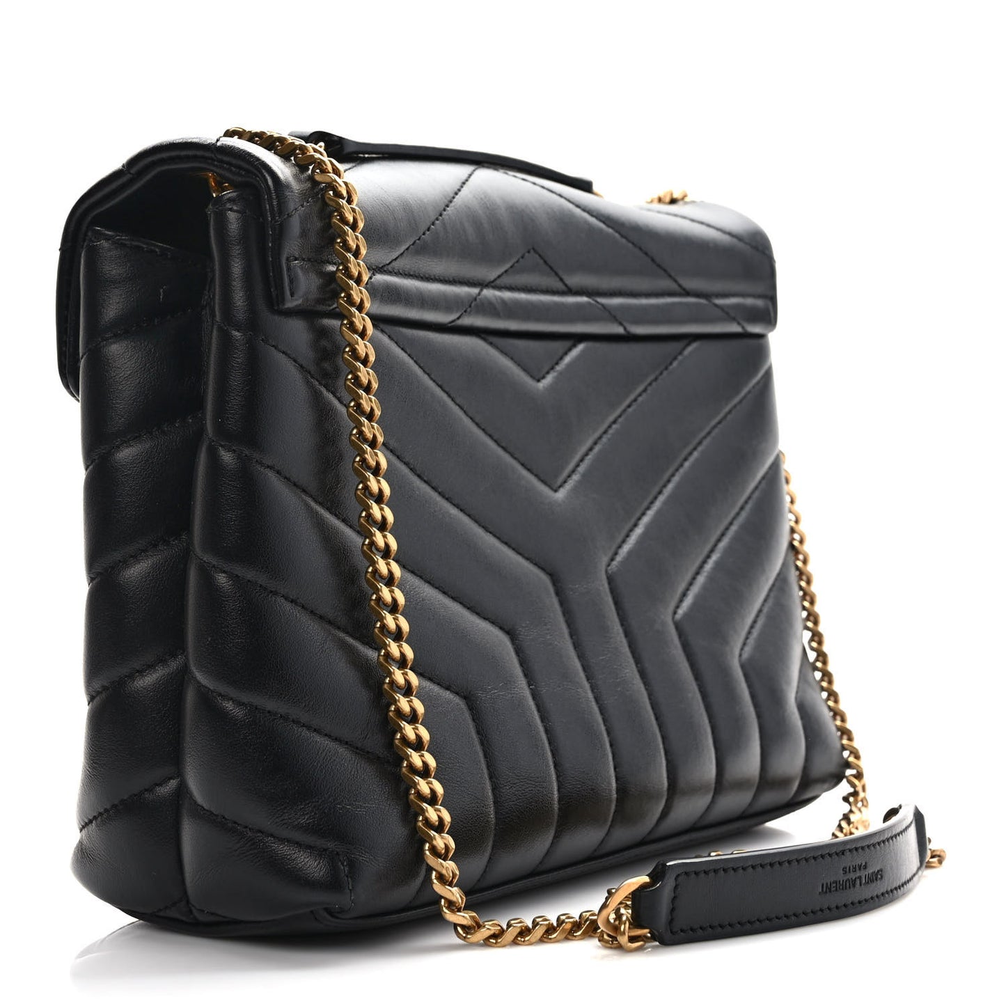 Calfskin Y Quilted Monogram Small Loulou Chain Satchel Black