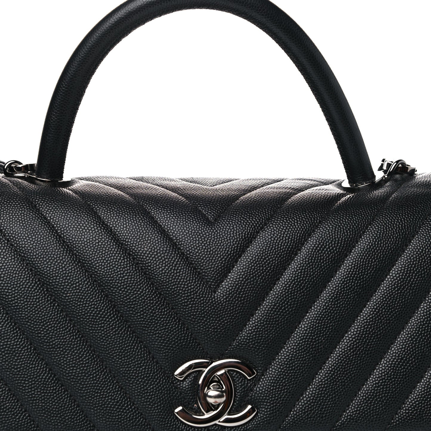Caviar Chevron Quilted Small Coco Handle Flap Black