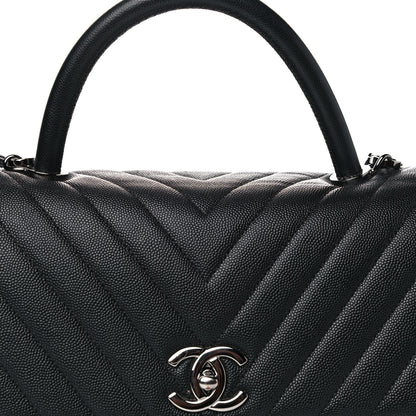 Chanel Caviar Chevron Quilted Small Coco Handle Flap Black 9 of 15