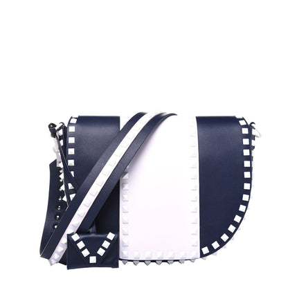 Valentino Garavani Vitello Colorblock Large Free Rockstud Halfmoon Saddle Bag Marine White 1 of 15