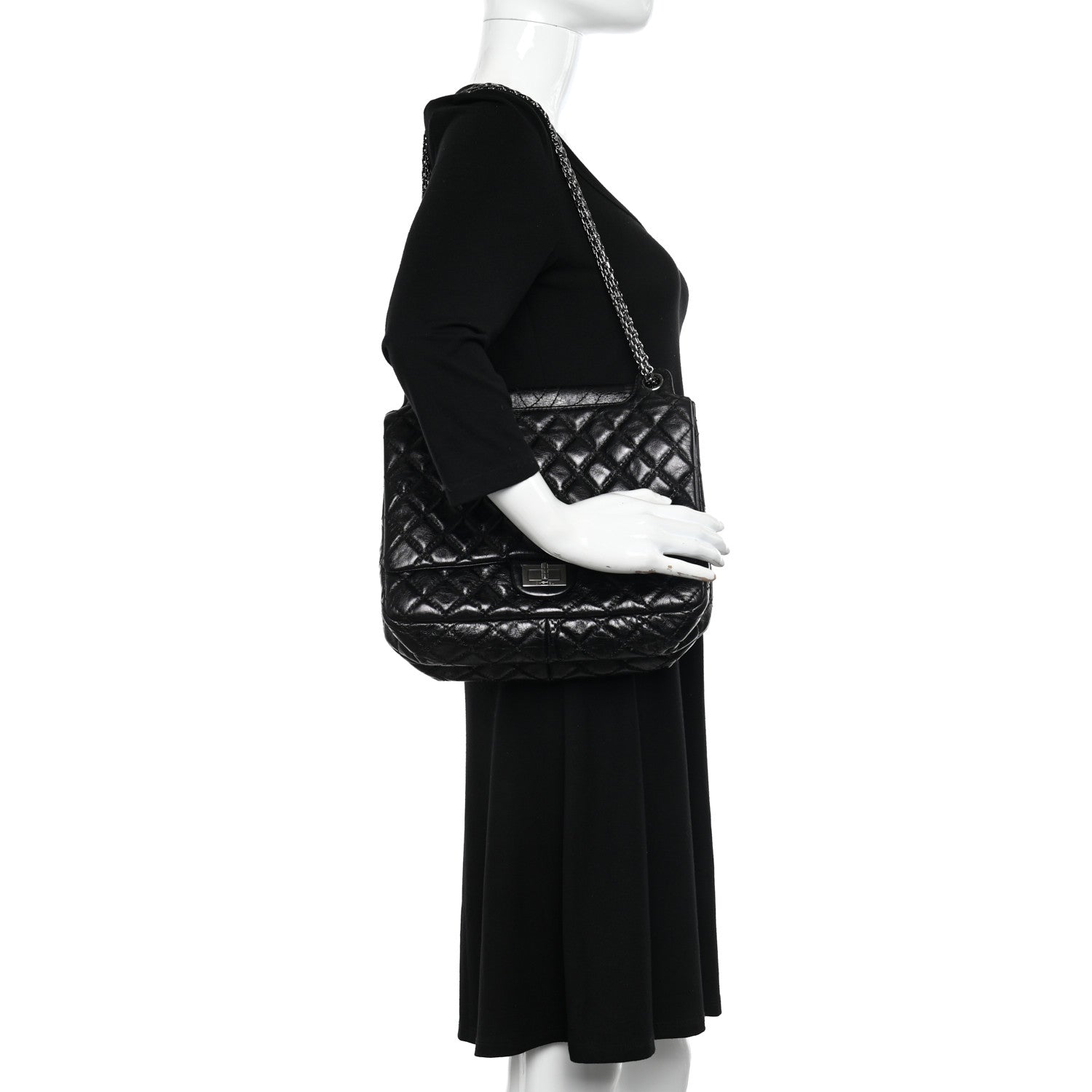 Chanel Metallic Aged Calfskin Quilted Reissue 2.55 Accordion Flap Black 2 of 12