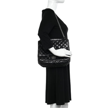 Chanel Metallic Aged Calfskin Quilted Reissue 2.55 Accordion Flap Black 2 of 12