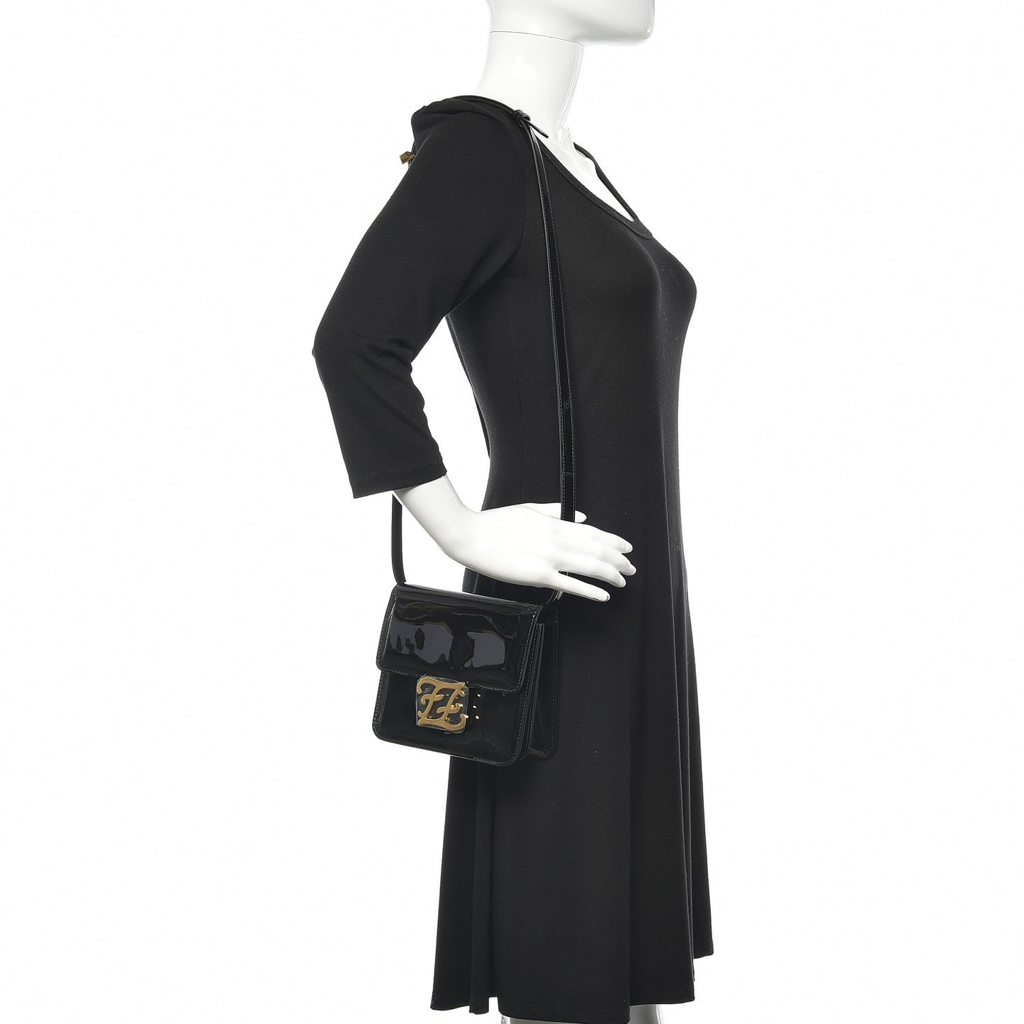 Vitello Vernice Mou Karligraphy Crossbody Bag Black