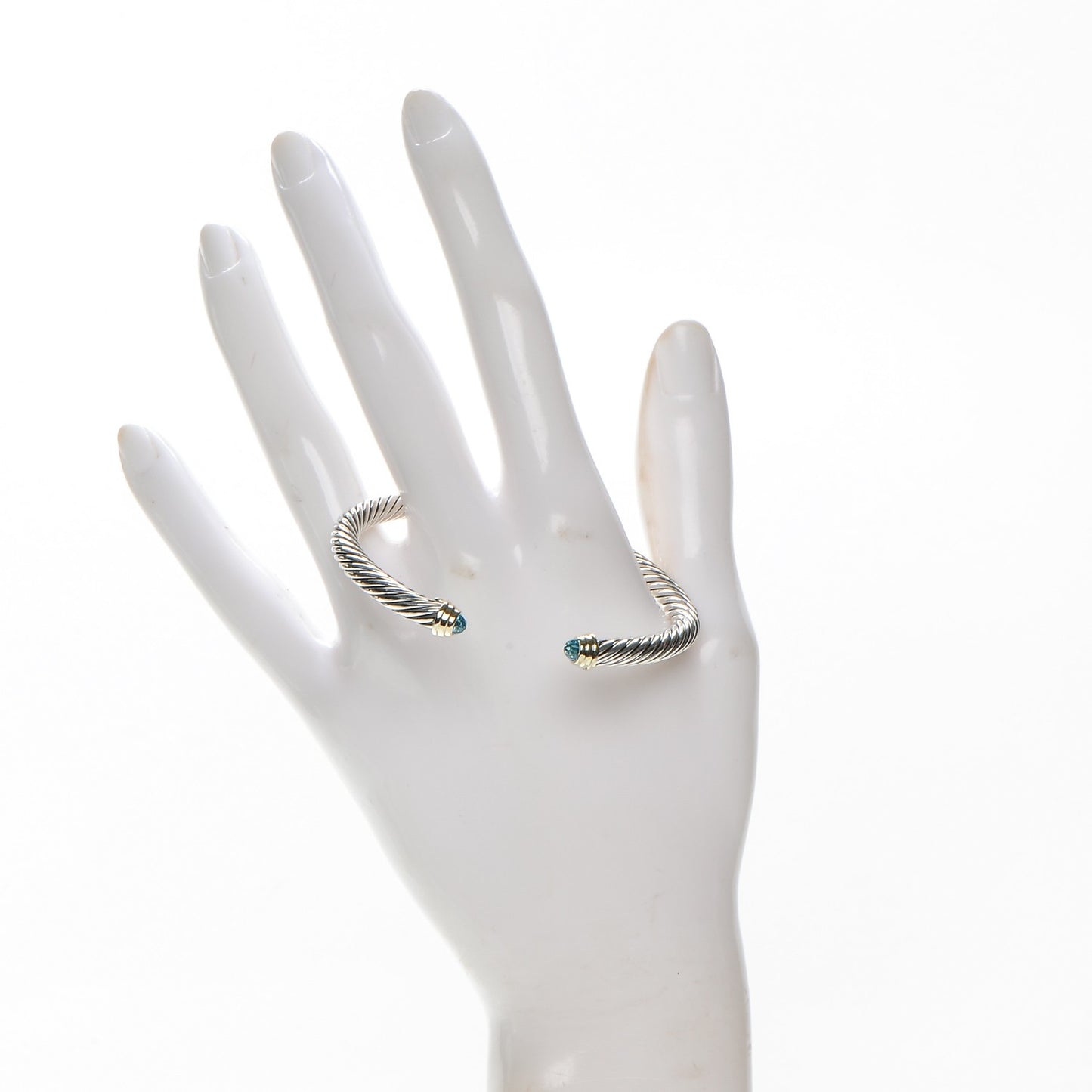Sterling Silver 14K Yellow Gold Blue Topaz 5mm Cable Classics Petite Color Bracelet