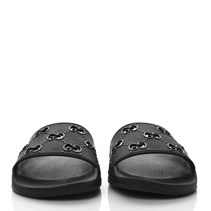Gucci Rubber GG Monogram Perforated Womens Slide Sandals 38 Black 2 of 8
