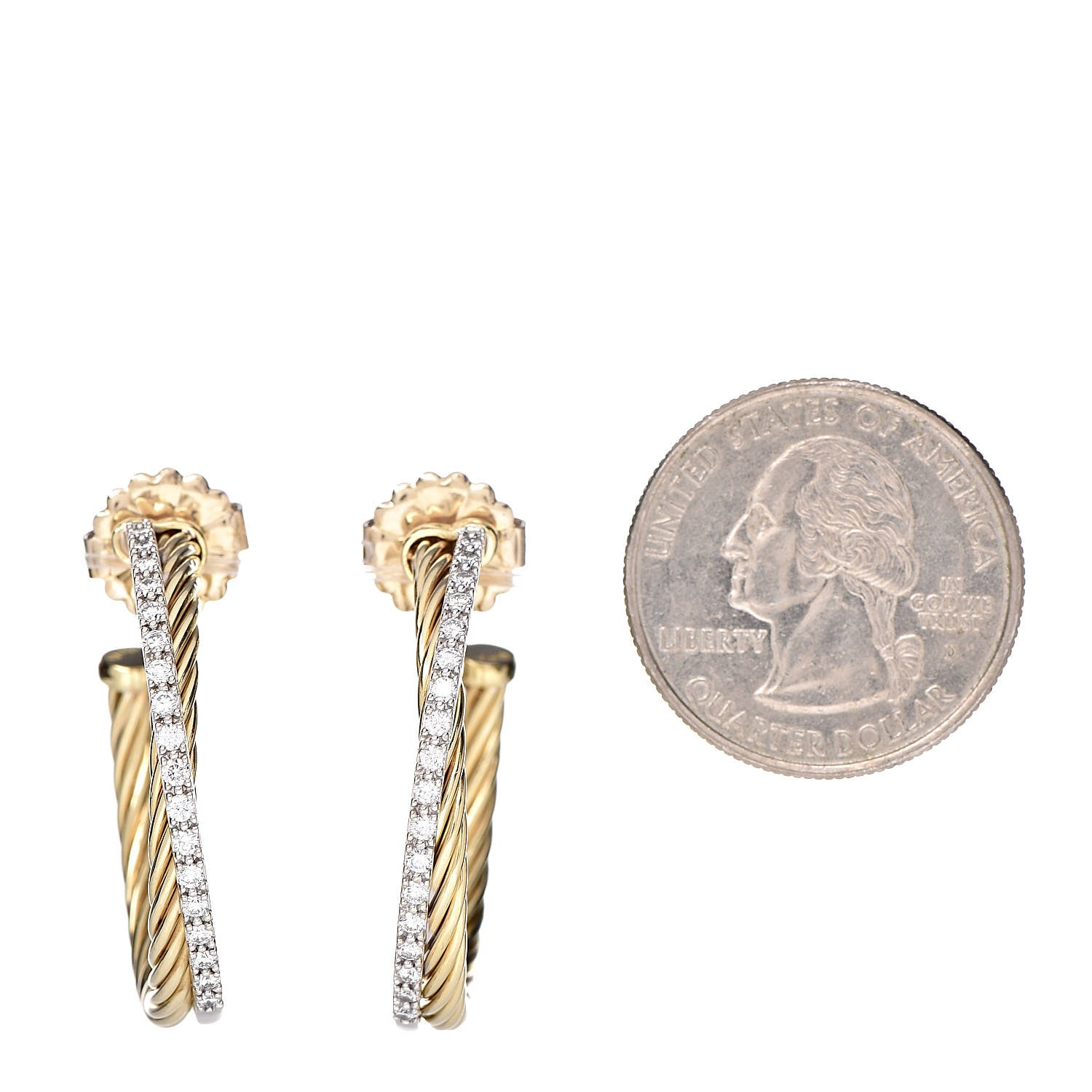 David Yurman 18K Yellow Gold Diamond Crossover Medium Hoop Earrings 2 of 5