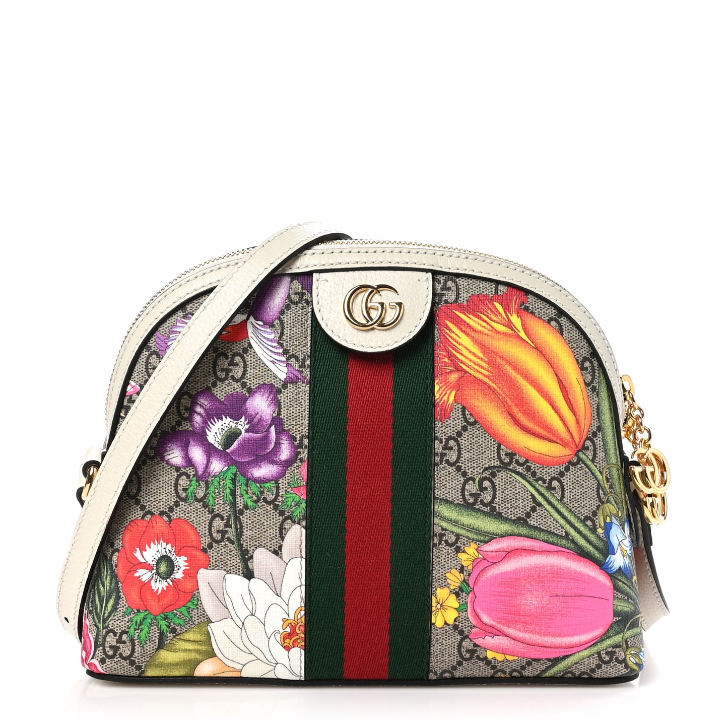 GG Supreme Monogram Flora Web GG Small Ophidia Dome Shoulder Bag White