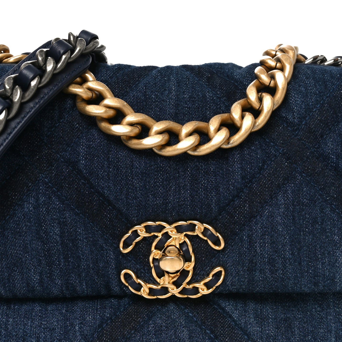 Denim Quilted Medium Chanel 19 Flap Blue Blue