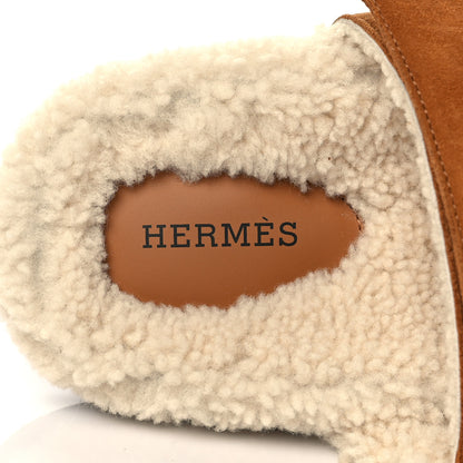 Hermes Suede Goatskin Woolskin Womens Chypre Sandals 36.5 Brun Fume Ecru 7 of 8