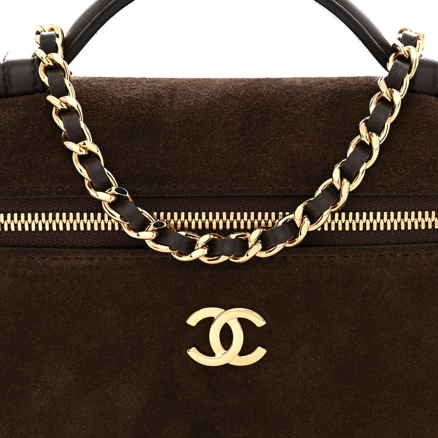 Chanel Suede Calfskin Top Handle Trapeze Small Vanity Case With Chain Dark Brown 8 of 11