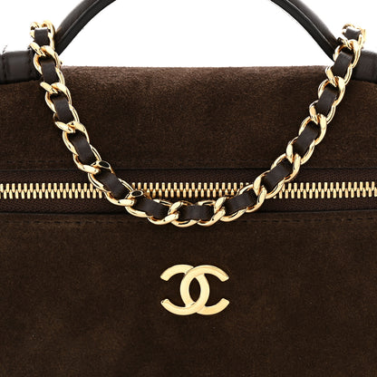 Chanel Suede Calfskin Top Handle Trapeze Small Vanity Case With Chain Dark Brown 8 of 11