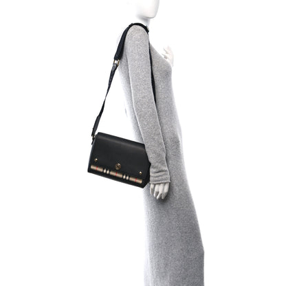 Burberry Coated Canvas Calfskin Vintage Check Medium Note Crossbody Bag Black 2 of 9