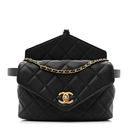 Chanel Calfskin Quilted Carry With Chic Flap Waist Bag With Chain Black 1 of 11